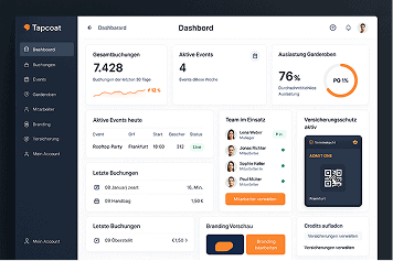 Tapcoat Dashboard mit Insights für digitales Garderobenmanagement