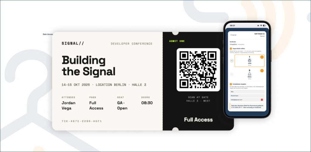 Self Check-in einrichten 2 Tapcoat-Digitales Garderobensystem Extern-Konzert-Ticket-und-interner-qr-code-nutzbar